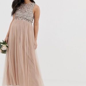 maya delicate sequin tiered midi dress